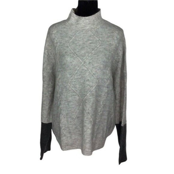 Como Vintage Sweaters - Como Vintage Colorblock Cable Knit Turtleneck Sweater Mock Neck Gray Womens XL